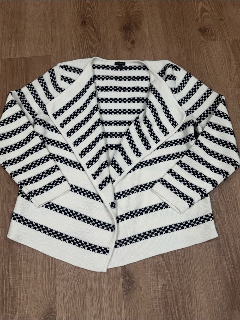 Talbots XL Black White Textured Striped Cardigan Cotton Open Front